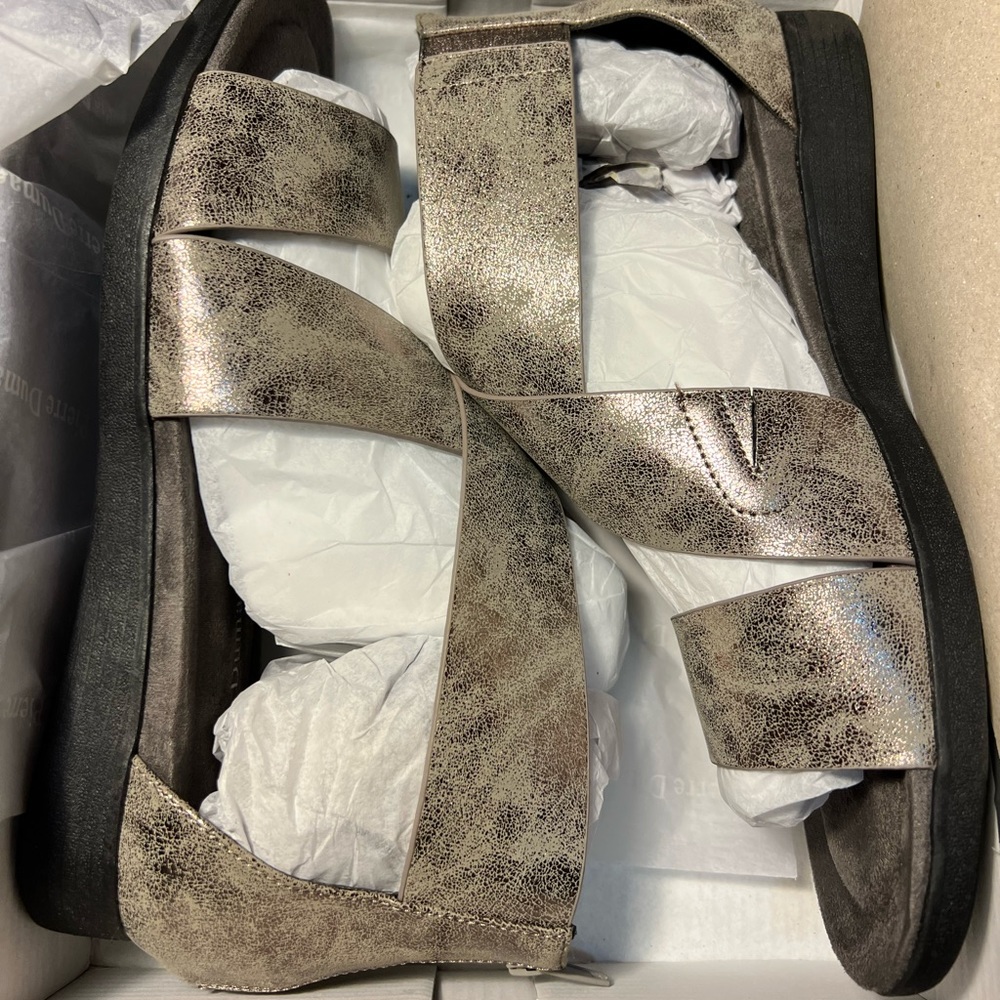Pierre dumas pewter wedges with straps